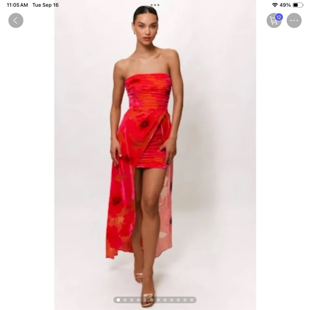 Anthropologie Hutch Strapless Ruched High-Low Dress in Red and Pink